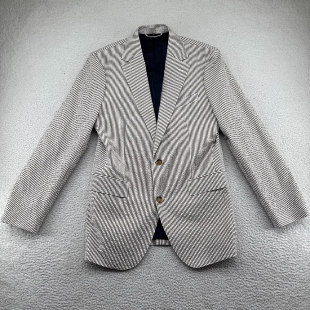 Bonobos Seersucker Blazer Mens 38L White Striped Standard Fit Italian Fabric